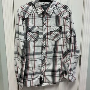 BKE SZ L Standard Fit Men’s Plaid Pearl Button Up Western Long Sleeve Shirt